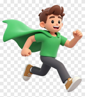 Cartoon Boy Running In A Green Cape PNG