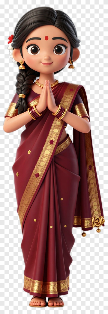 Cartoon Girl In Traditional Indian Attire PNG