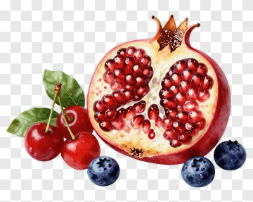 Pomegranate With Cherries And Blueberries PNG