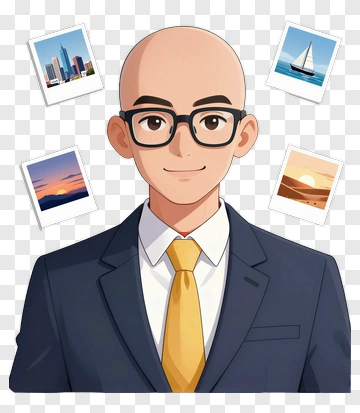 Businessman With Glasses And Photos PNG