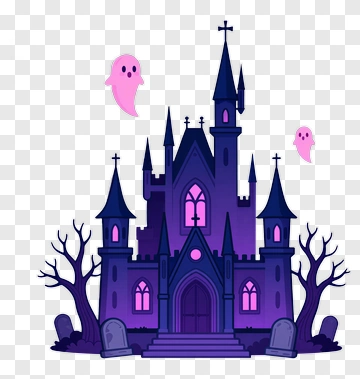 Cartoon Haunted Castle With Ghosts PNG