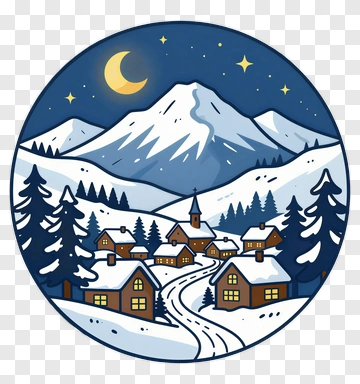 Winter Mountain Village At Night PNG