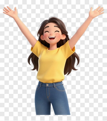 Cartoon Woman Smiling With Arms Raised PNG