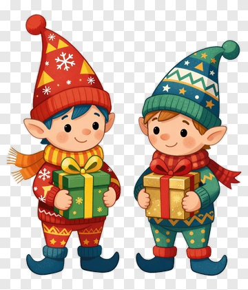 Christmas Elves Holding Gifts PNG