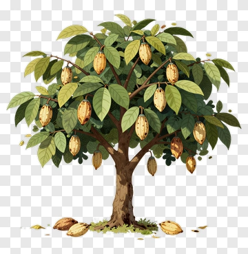 Cocoa Tree With Pods And Leaves PNG