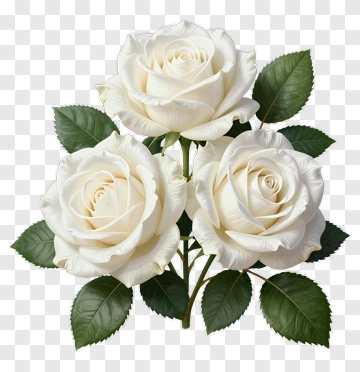 White Roses With Green Leaves PNG