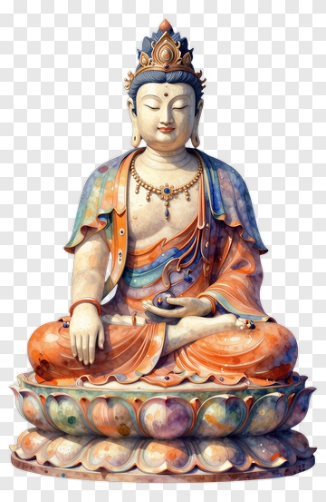 Colorful Buddha Statue Sitting On Lotus Base PNG
