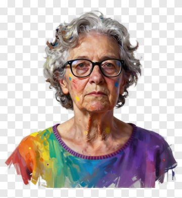 Elderly Woman With Colorful Shirt PNG