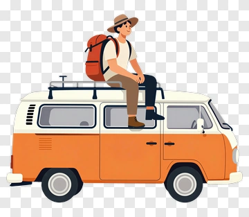 Man Sitting On A Vintage Camper Van PNG