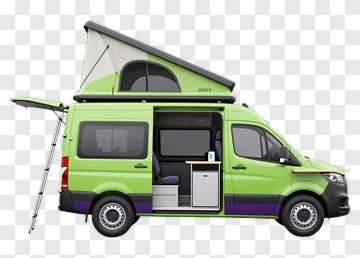Green Camping Van With Pop-Up Roof PNG