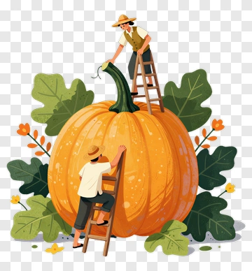 Farmers Harvesting A Large Pumpkin PNG