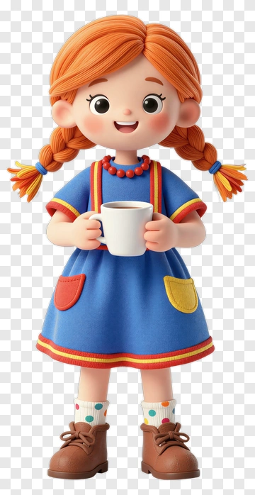 Cartoon Girl Holding A Cup PNG