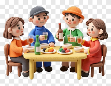 Family Gathering Around A Table With Food And Drinks PNG