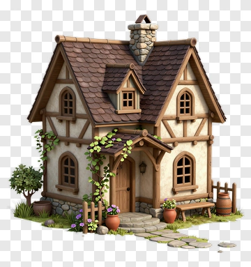 3D Cottage With Garden And Pathway PNG