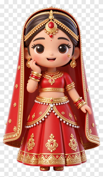 Cartoon Indian Girl In Traditional Red Dress PNG