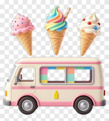 Ice Cream Truck With Colorful Ice Cream Cones PNG