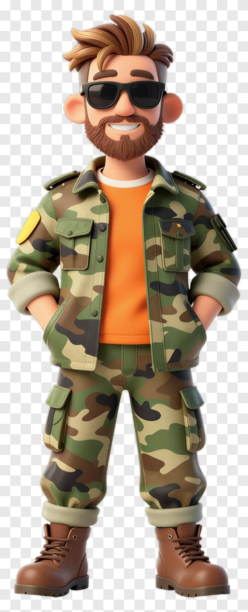 3D Cartoon Soldier In Camouflage Outfit PNG