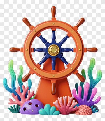 Colorful Ship's Wheel Surrounded By Coral PNG