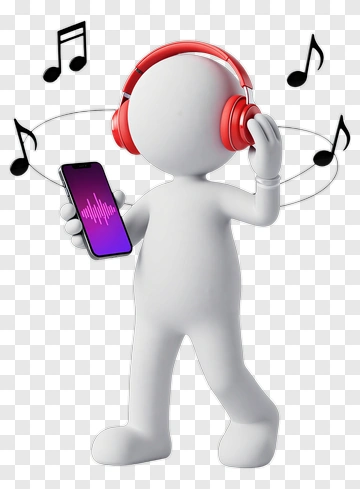 3D Character Listening To Music With Headphones PNG