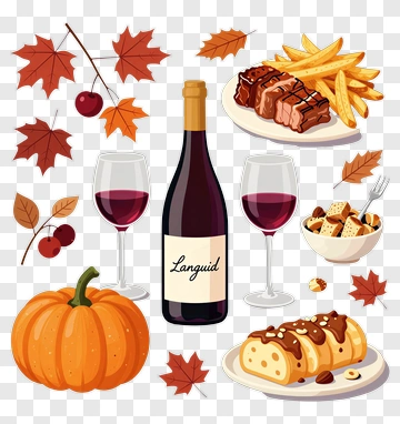 Thanksgiving Dinner With Pumpkin And Wine PNG