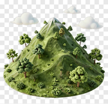 3D Mountain With Trees And Clouds PNG