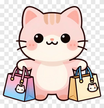 Cute Cat Holding Shopping Bags PNG