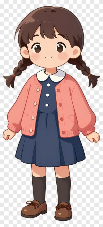 Cartoon Girl Wearing A Pink Cardigan PNG