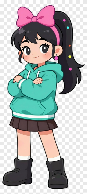 Cartoon Girl Standing Confidently PNG