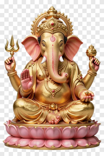 Golden Ganesh Statue Sitting On A Pink Lotus PNG