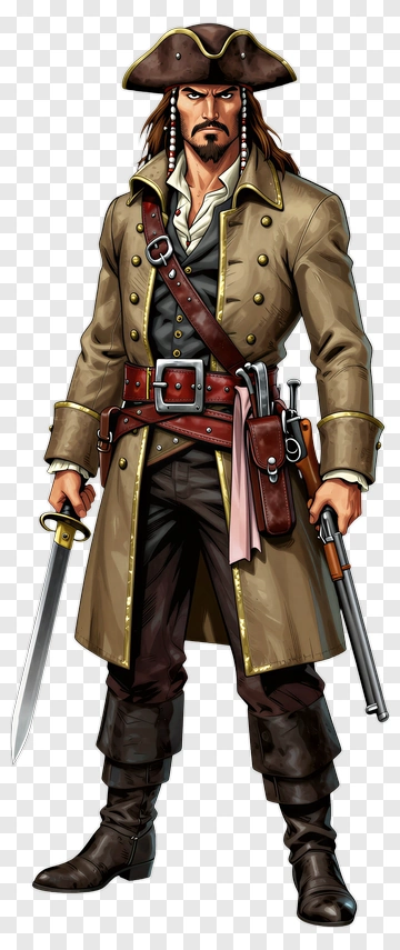 Pirate Captain With Sword And Pistol PNG