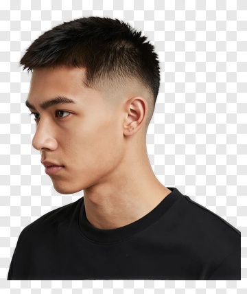 Young Man With Short Hair Wearing A Black T-Shirt PNG