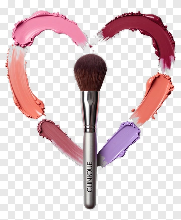 Makeup Brush Surrounded By Colorful Heart-Shaped Swatches PNG