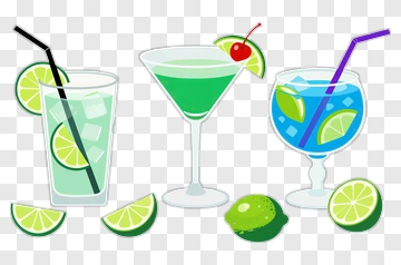 Colorful Cocktail Drinks With Lime Slices PNG