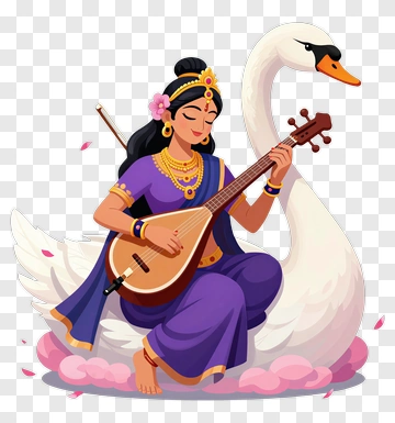 Woman Playing A Musical Instrument On A Swan PNG
