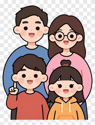 Cartoon Family Smiling Together PNG