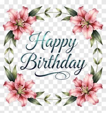 Happy Birthday Floral Design PNG