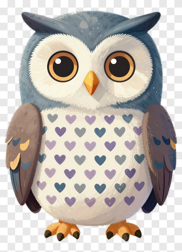 Cartoon Owl With Heart Patterns PNG
