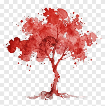Watercolor Red Tree PNG