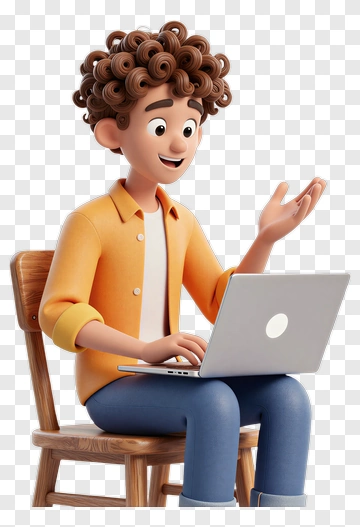3D Boy Sitting At A Laptop PNG
