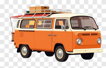 Vintage Orange Camper Van PNG