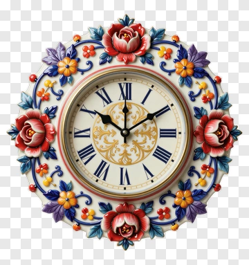 Floral Decorative Wall Clock PNG