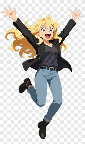 Cartoon Girl Jumping With Excitement PNG
