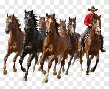 Horse Rider Leading A Group Of Galloping Horses PNG