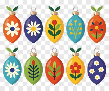 Colorful Floral Christmas Ornaments PNG