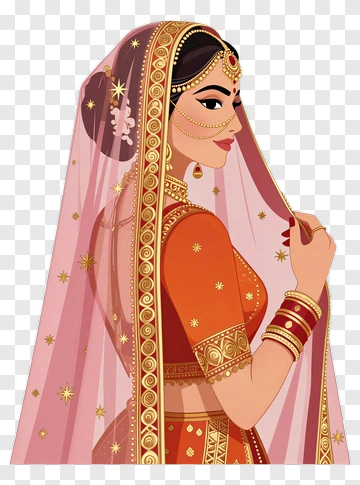 Woman In Traditional Indian Attire With Veil PNG