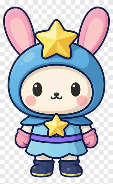 Cartoon Bunny Character In Blue Costume With Star PNG