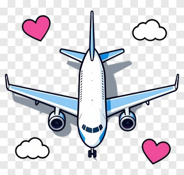 Airplane With Clouds And Hearts PNG