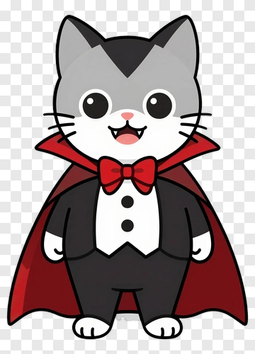 Cartoon Cat Dressed As A Vampire PNG