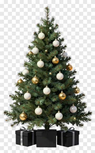 Christmas Tree With Gold And White Ornaments PNG