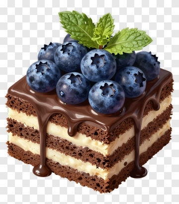 Chocolate Cake With Blueberries And Mint PNG